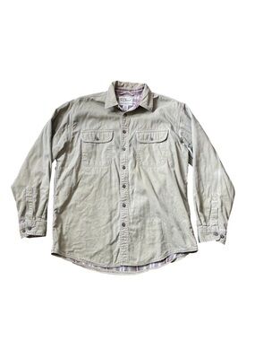 Vintage L.L. Bean Men’s Large Flannel Lined Shirt Jacket Plaid Tan Button Up